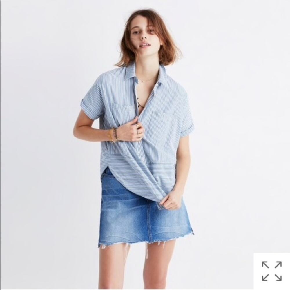 Madewell play courier blue white striped short sleeve button down boxy shirt XXS